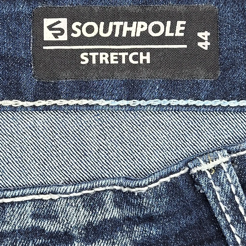 Southpole Shorts Men's 44 Blue Denim Moto Jorts Distressed Zips‎ Stretch Y2K